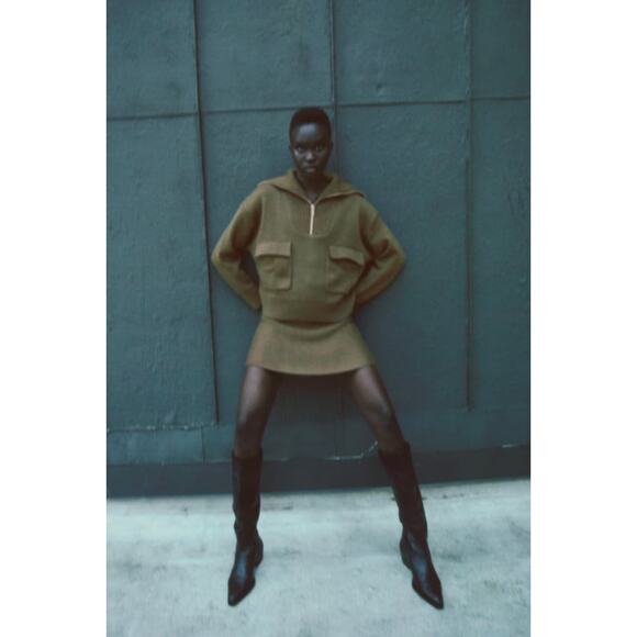 Zara High Collar Knit Sweater Khaki - S - Picture 2 of 6